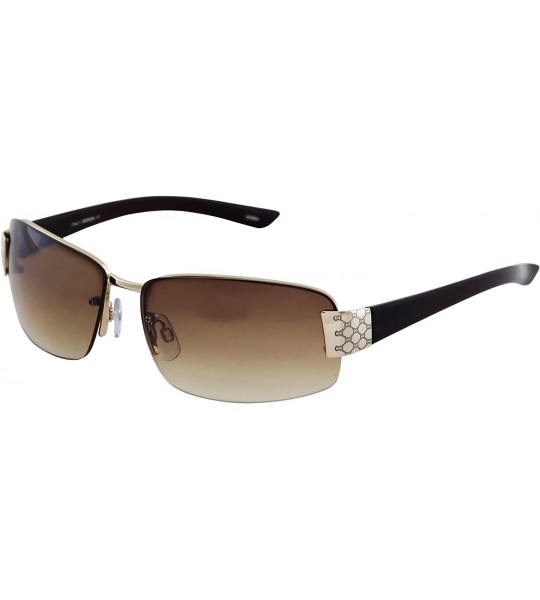 Rimless Rectangular King Street Semi Rimless Sunglasses Clear Tint Eyewear - Brown Gradient - C9195ZOZ08Y $21.54