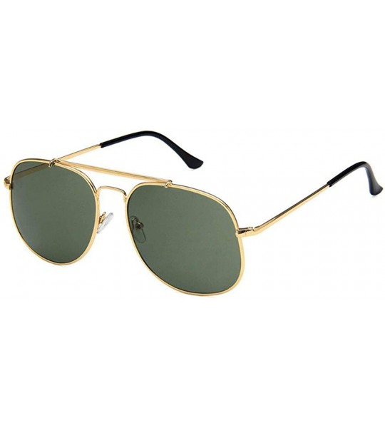 Oval Unisex Eyewear Metal Frame with Case UV400 Protection Couple Sunglasses - Gold Frame/Green Lens - CG18WLTISDM $38.50