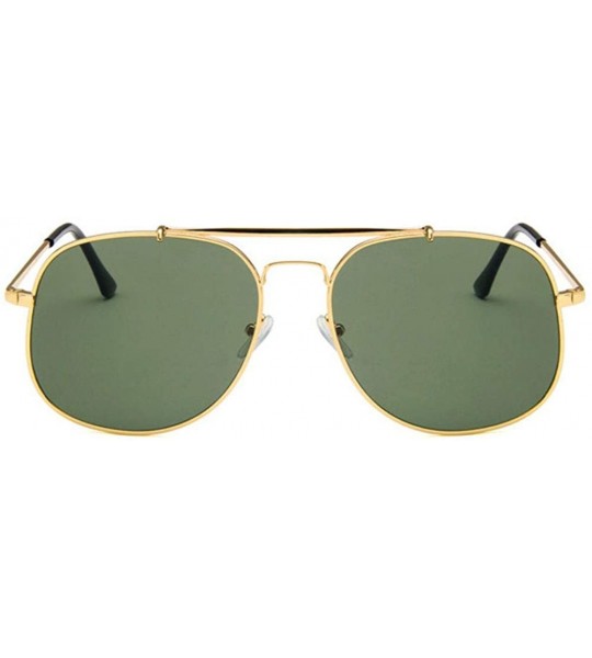 Oval Unisex Eyewear Metal Frame with Case UV400 Protection Couple Sunglasses - Gold Frame/Green Lens - CG18WLTISDM $38.50