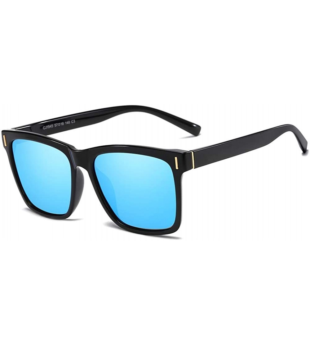 Oval Men Sunglasses Retro Black Drive Holiday Oval Polarized UV400 - Blue - C218R0ROIG6 $21.52