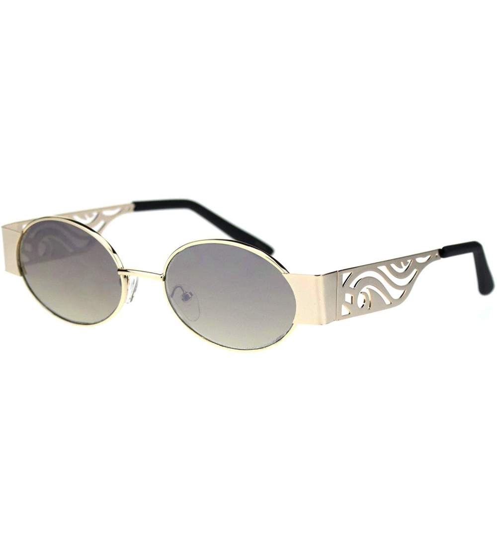 Oval Art Deco Die Cut Thick Arm Oval Round Pimp Sunglasses - Gold Brown - C618QXK6TR5 $23.77