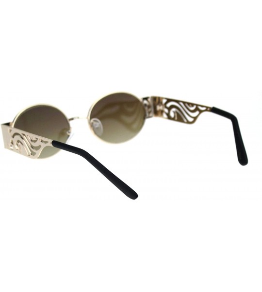 Oval Art Deco Die Cut Thick Arm Oval Round Pimp Sunglasses - Gold Brown - C618QXK6TR5 $23.77