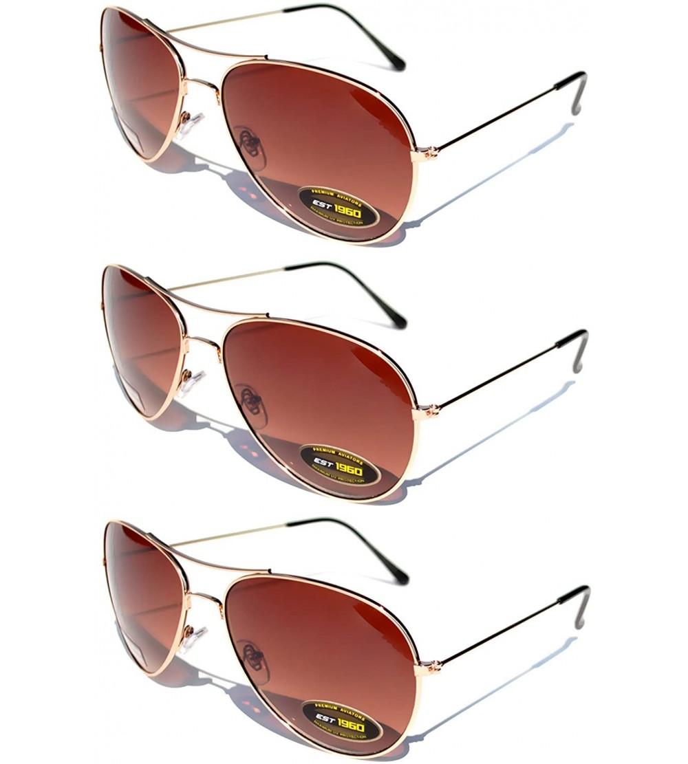 Aviator Classic Aviator Style Sunglasses Metal Gold Color Frame 3 Brown Lens - C311MPTRWIT $21.04