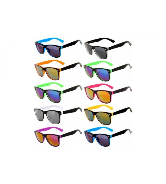 Rectangular Retro Vintage Two Tone Sunglasses Multicolor Mirror Lens 10 Pairs - C9184QSEQX4 $43.90