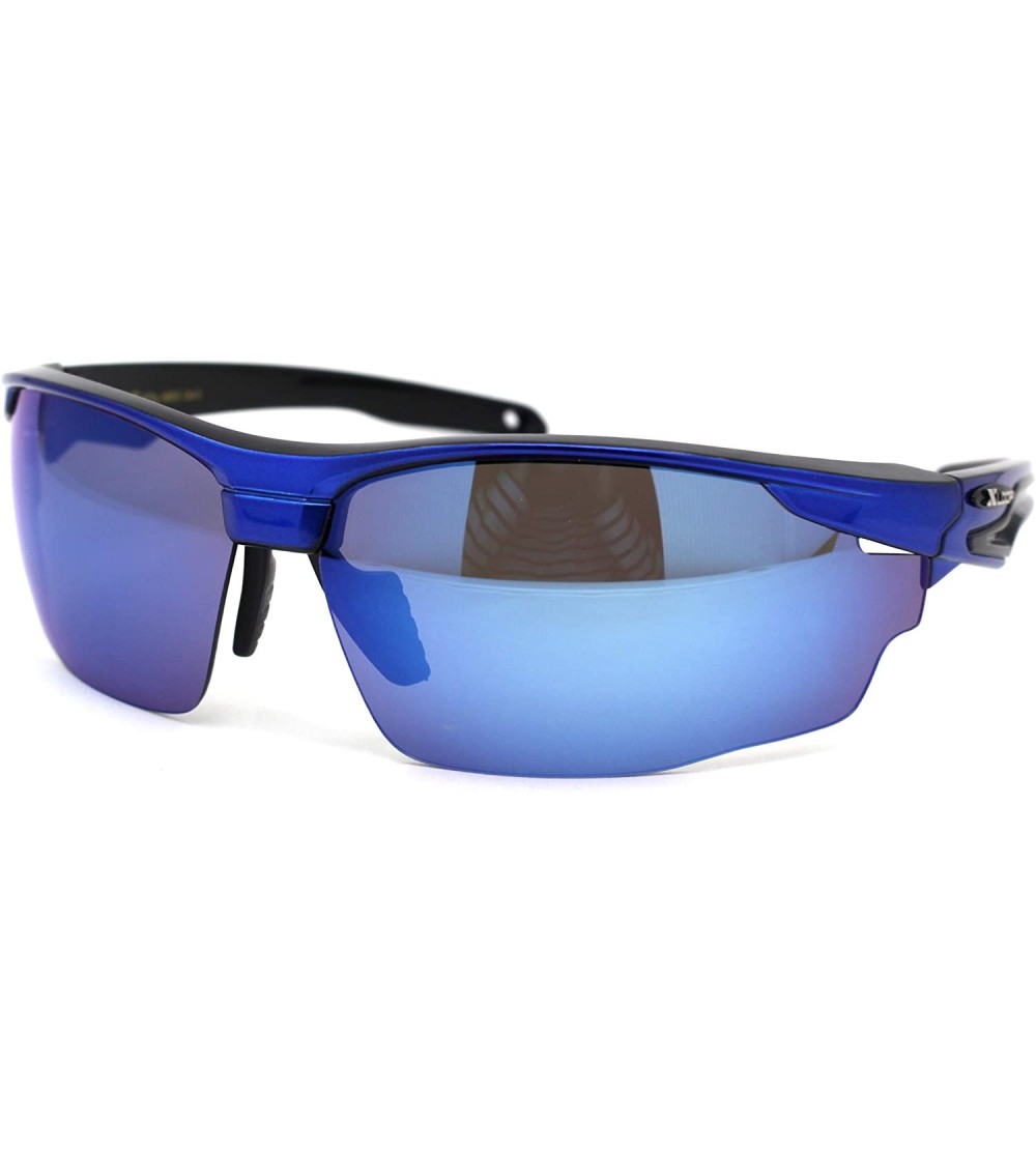 Sport Mens Aerodynamic Baseball Half Rim Sport Sunglasses - Blue Mirror - CL195ZRK5MZ $23.73