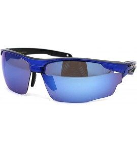 Sport Mens Aerodynamic Baseball Half Rim Sport Sunglasses - Blue Mirror - CL195ZRK5MZ $23.73