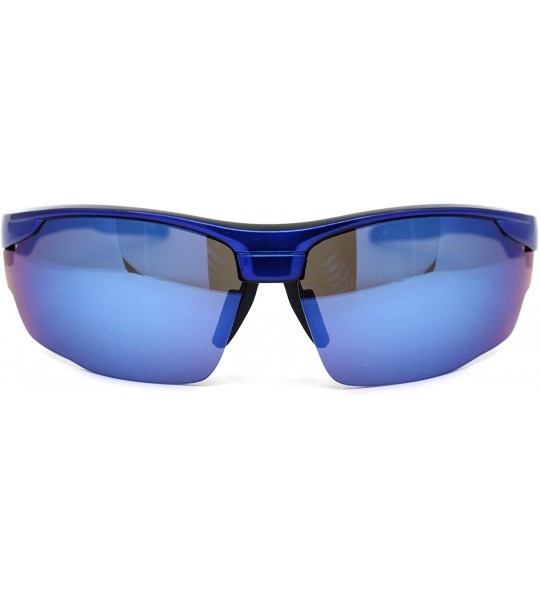 Sport Mens Aerodynamic Baseball Half Rim Sport Sunglasses - Blue Mirror - CL195ZRK5MZ $23.73