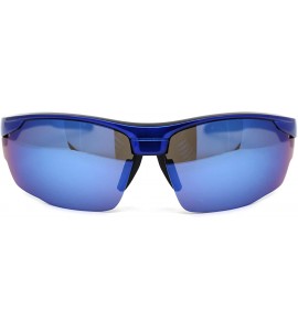 Sport Mens Aerodynamic Baseball Half Rim Sport Sunglasses - Blue Mirror - CL195ZRK5MZ $23.73