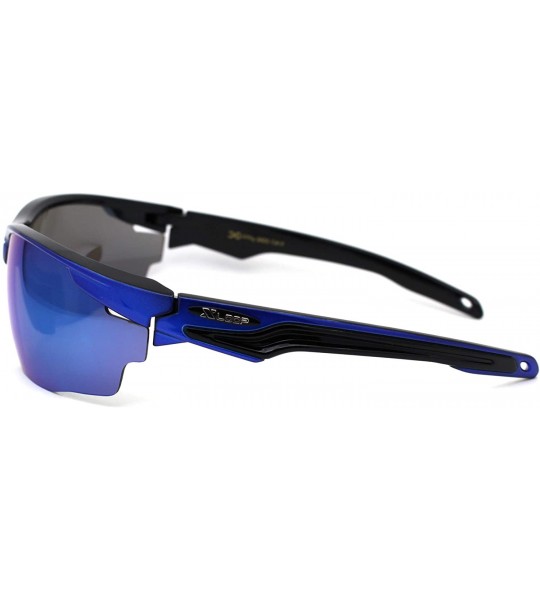 Sport Mens Aerodynamic Baseball Half Rim Sport Sunglasses - Blue Mirror - CL195ZRK5MZ $23.73