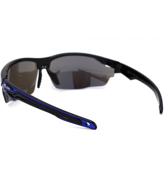 Sport Mens Aerodynamic Baseball Half Rim Sport Sunglasses - Blue Mirror - CL195ZRK5MZ $23.73