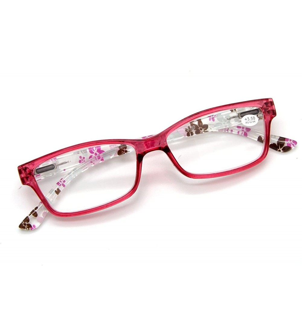 Square Women's Specs Rectangular Small Flowers Prints Spring Hinges Reading Glasses Reader - Red - C2185XEDQ65 $18.76
