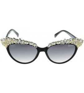 Shield Magnifique" Women's Crystal Embellished Cateye Fashion Trendy Sunglasses - Black and Gold - CF12IEK6Z2V $34.72