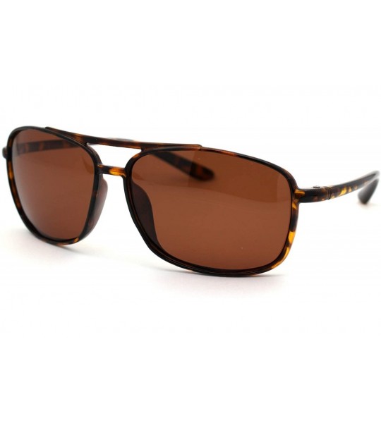 Rectangular Polarized Mens Thin Plastic Rectangular Officer Racer Sunglasses - Shiny Tortoise Brown - C818YZKCRL6 $25.99