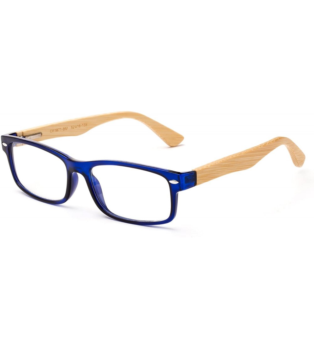 Rectangular Stylish Simple Reading Glasses Rectangular Spring Hinge Slim Design Comfort Fit - Blue Bamboo - C012LJYK25P $21.21