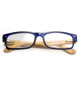 Rectangular Stylish Simple Reading Glasses Rectangular Spring Hinge Slim Design Comfort Fit - Blue Bamboo - C012LJYK25P $21.21