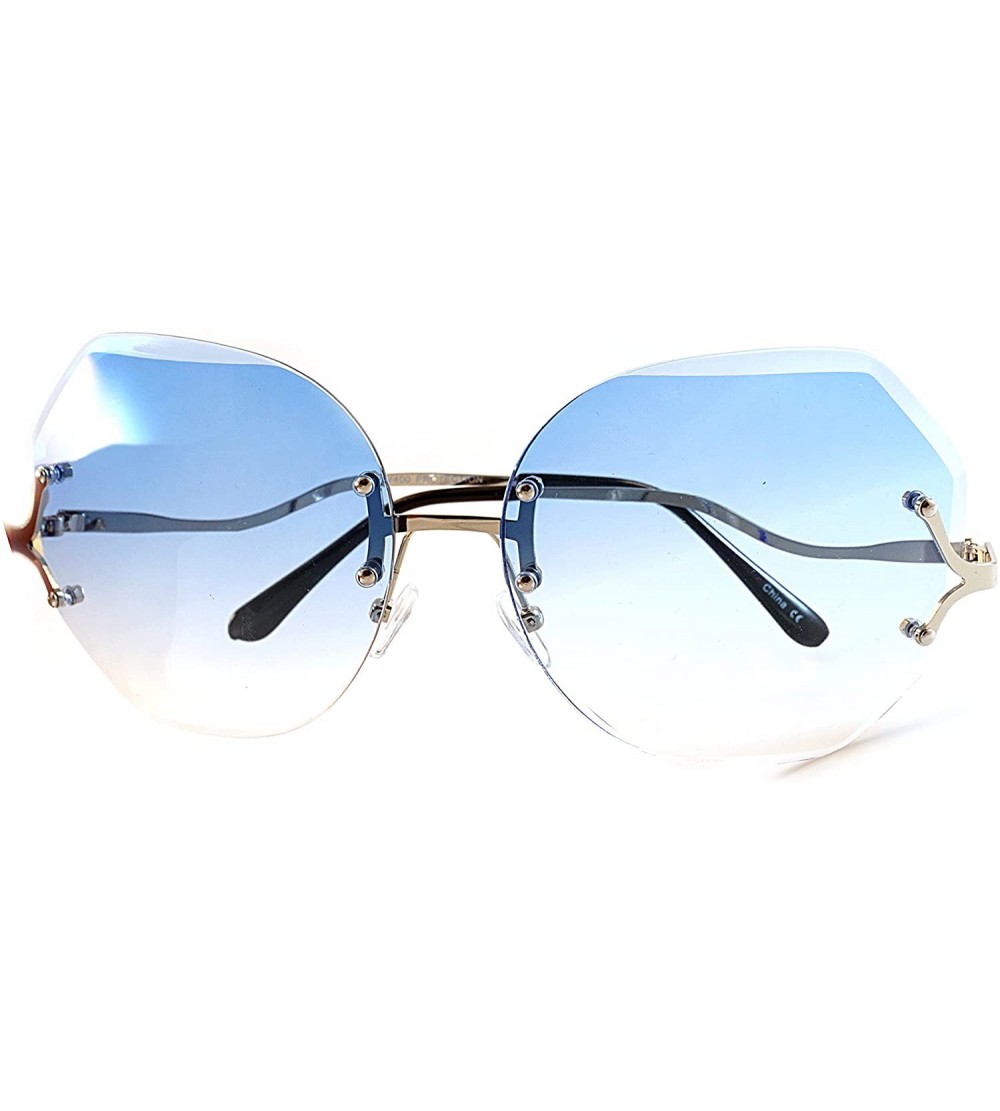 Rimless Women's Oversize Rimless Sunglasses New Design 62mm Gradient Lens A012 - Silver/ Blue Gradient - CT185CXT7L8 $25.86