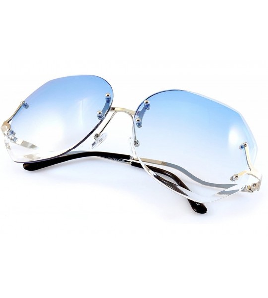 Rimless Women's Oversize Rimless Sunglasses New Design 62mm Gradient Lens A012 - Silver/ Blue Gradient - CT185CXT7L8 $25.86