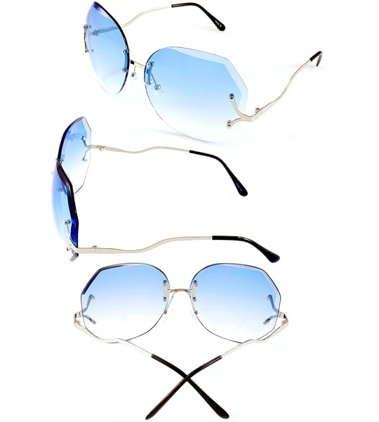 Rimless Women's Oversize Rimless Sunglasses New Design 62mm Gradient Lens A012 - Silver/ Blue Gradient - CT185CXT7L8 $25.86