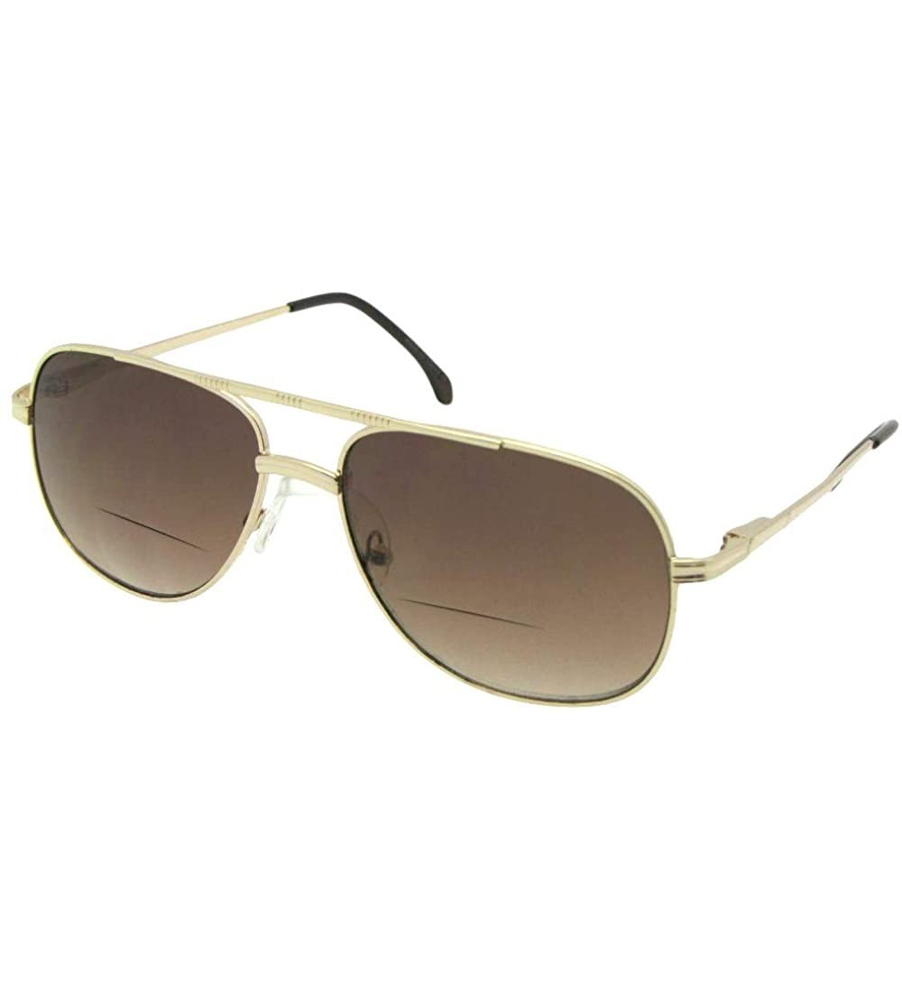 Aviator Men's Square Aviator Bifocal Sunglasses With Nose Padding B50 - Gold Frame-non Polarized Brown Lens - CC18CIYK8ZS $30.66