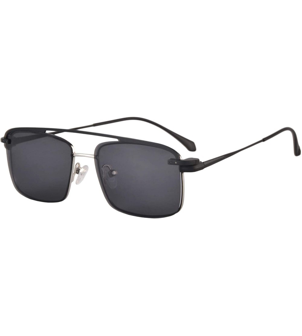 Rectangular 2 in 1 Eyewears- Blue Light Blocking Flat Glasses with Polarized UV-400 Sunglasses Clip-on-UOO3046 - Silver - CS1...