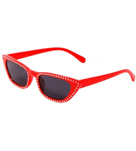 Cat Eye Retro Sharp Cat Eye Rhinestone Frame Sunglasses - Red - CT197OAHOIZ $26.75