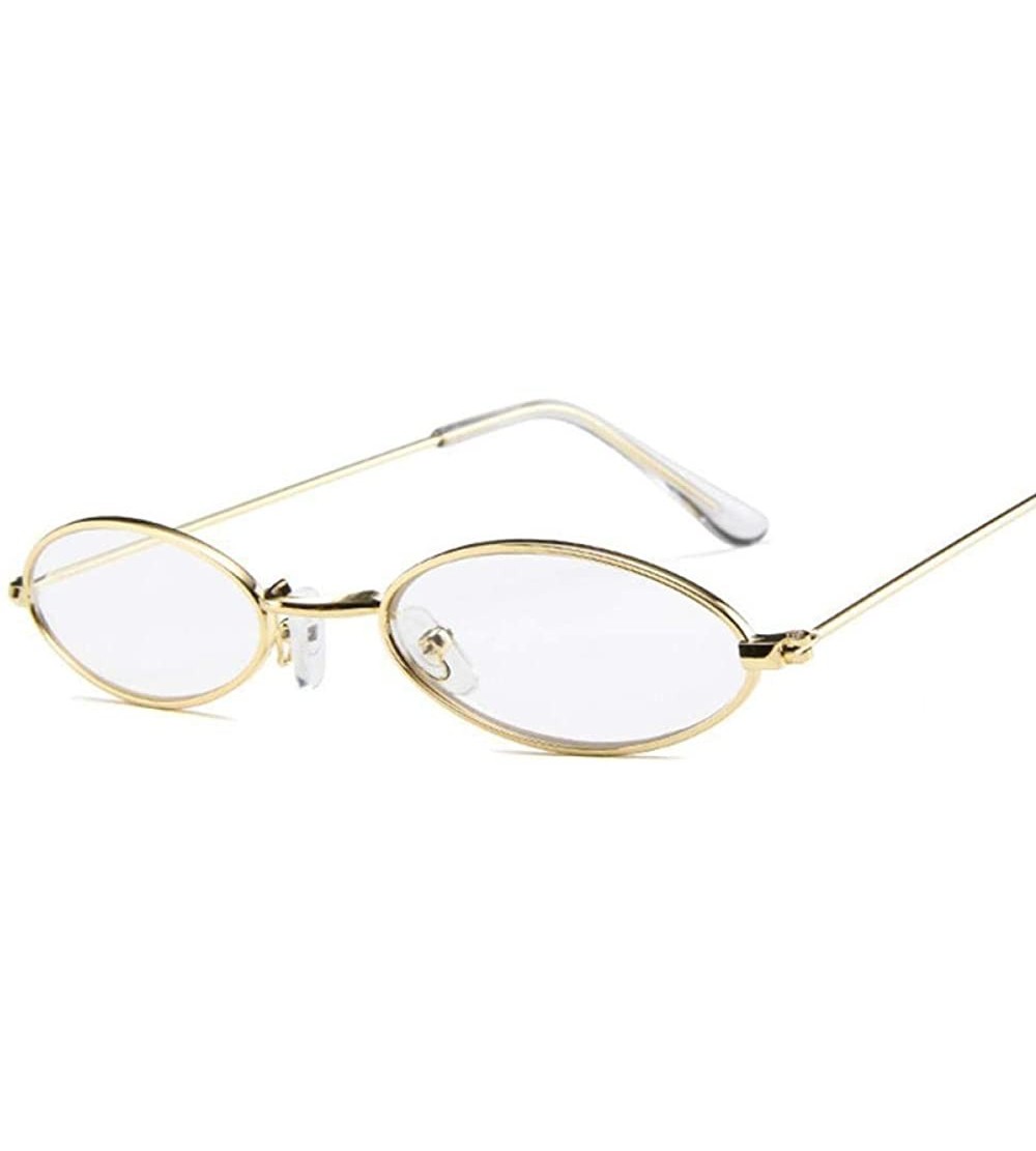 Oval Small Oval Sunglasses For Men Male Retro Metal Frame Yellow Red Vintage Black - Clear - CE18XAKS5MA $17.88