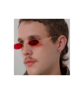 Oval Small Oval Sunglasses For Men Male Retro Metal Frame Yellow Red Vintage Black - Clear - CE18XAKS5MA $17.88