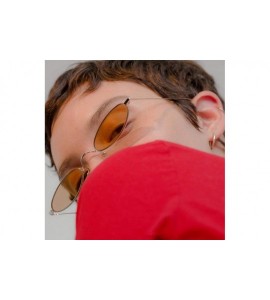 Oval Small Oval Sunglasses For Men Male Retro Metal Frame Yellow Red Vintage Black - Clear - CE18XAKS5MA $17.88