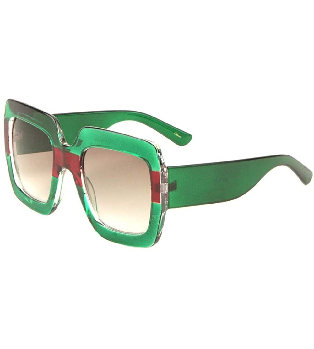 Square Oversize Thick Frame Crystal Color Square Sunglasses - Green - CK198E8RACQ $26.37