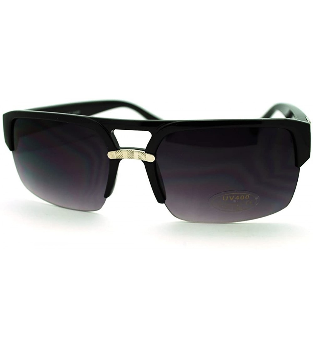 Rectangular Mens Fashion Sunglasses Flat Top Half Rim Designer Style Shades - Black - CN1864S8WUL $18.02