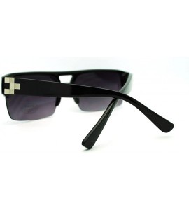 Rectangular Mens Fashion Sunglasses Flat Top Half Rim Designer Style Shades - Black - CN1864S8WUL $18.02