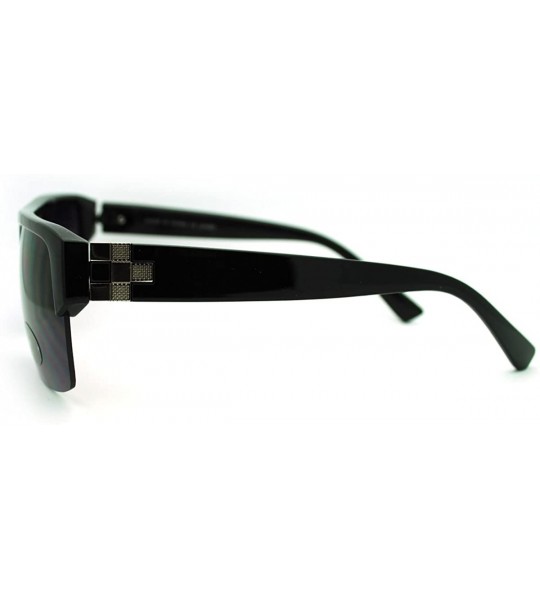 Rectangular Mens Fashion Sunglasses Flat Top Half Rim Designer Style Shades - Black - CN1864S8WUL $18.02