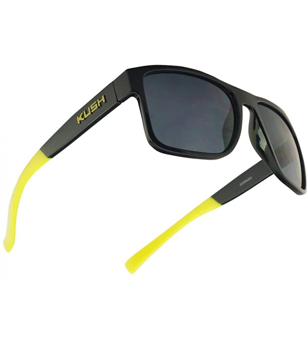 Sport Men's Rectangular Horn Rimmed Dark Tinted Sunglasses w/Multicolored Arm Tips - Glossy Black Yellow - CA18UDL2T4K $23.41