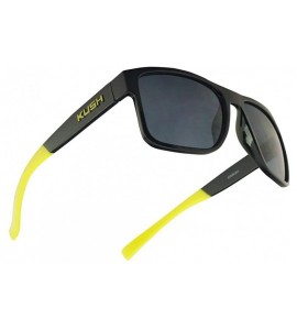 Sport Men's Rectangular Horn Rimmed Dark Tinted Sunglasses w/Multicolored Arm Tips - Glossy Black Yellow - CA18UDL2T4K $23.41