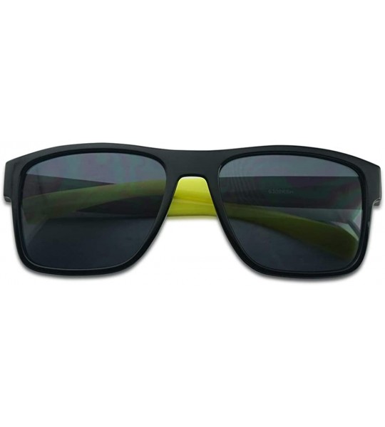 Sport Men's Rectangular Horn Rimmed Dark Tinted Sunglasses w/Multicolored Arm Tips - Glossy Black Yellow - CA18UDL2T4K $23.41