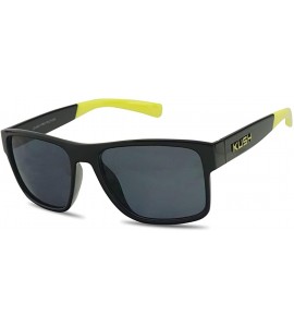 Sport Men's Rectangular Horn Rimmed Dark Tinted Sunglasses w/Multicolored Arm Tips - Glossy Black Yellow - CA18UDL2T4K $23.41