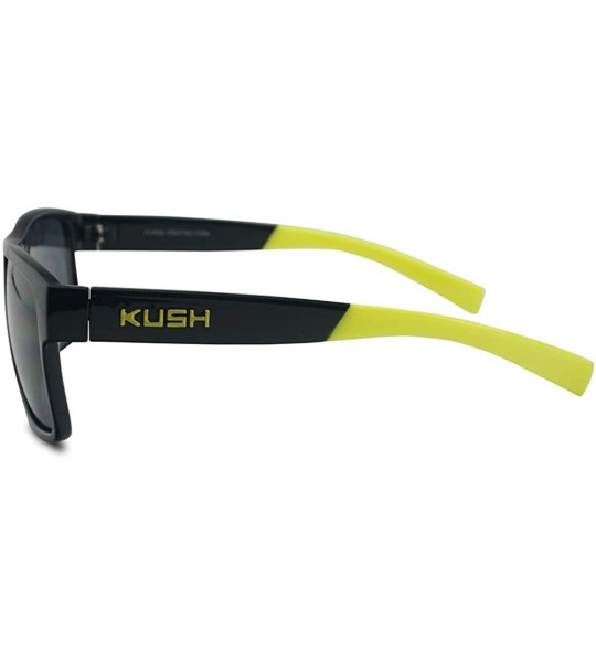 Sport Men's Rectangular Horn Rimmed Dark Tinted Sunglasses w/Multicolored Arm Tips - Glossy Black Yellow - CA18UDL2T4K $23.41