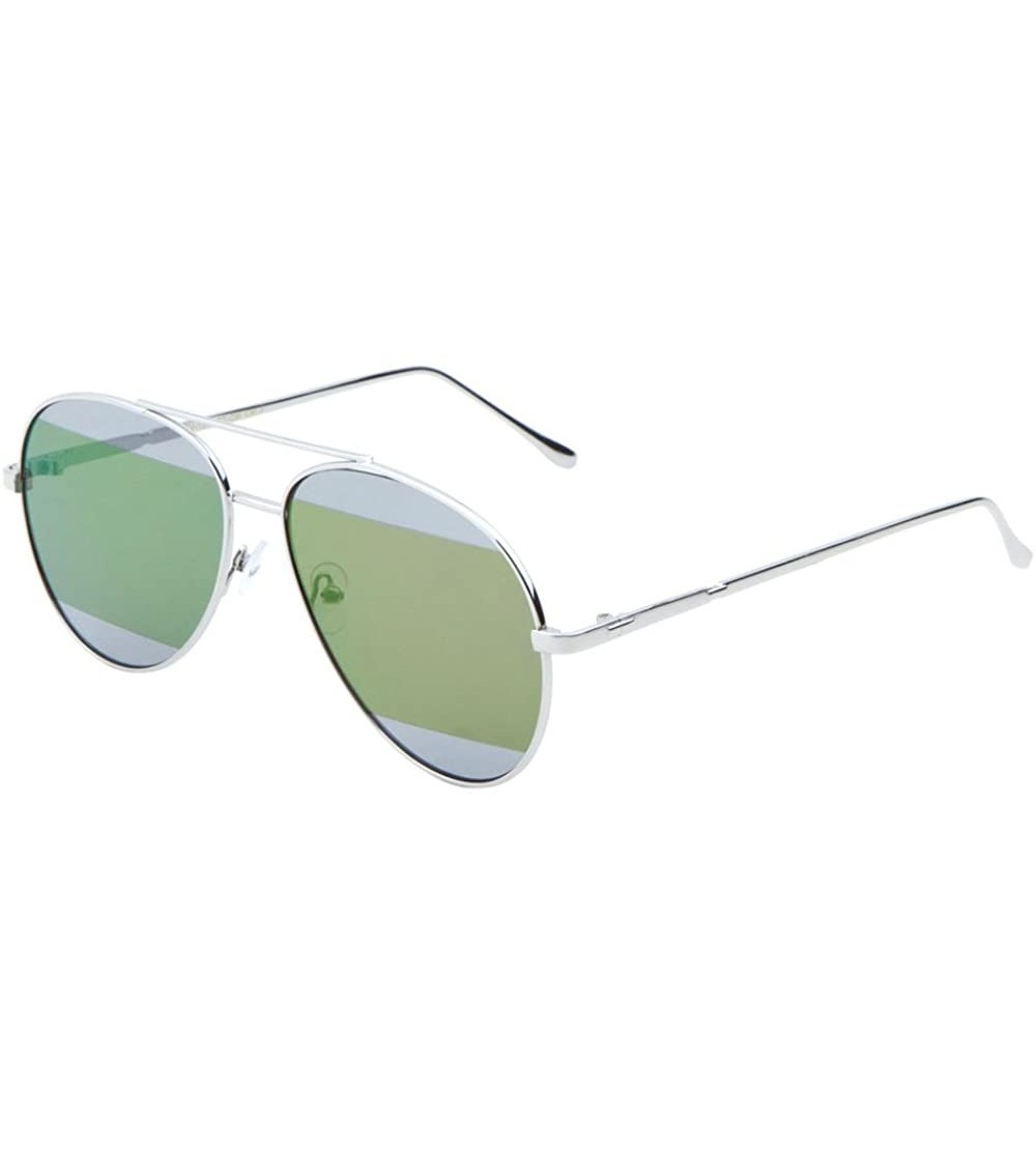 Aviator Large Aviator Sunglasses Flat Lens Two Tone Color Mirror Lens Mod Runway Fashion - Silver/Blue-green - CW17YEIC0SH $1...