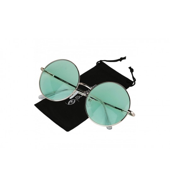 Aviator Big Round Sunglasses Retro Circle Tinted Lens Glasses UV400 Protection - Green Lens - CE180TQO397 $19.37