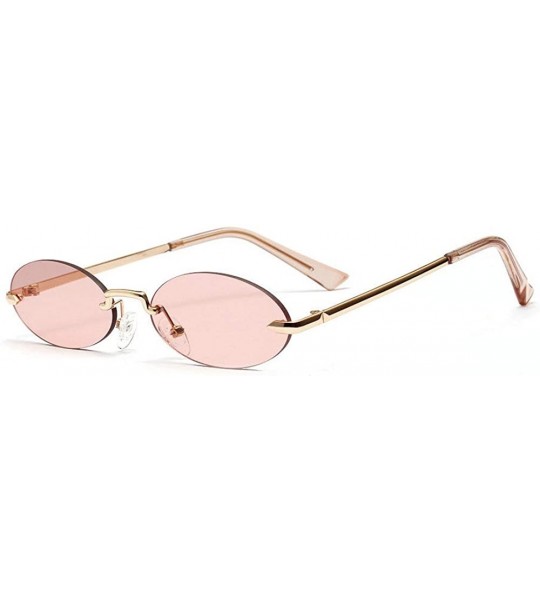 Oval oval borderless retro metal marine film ladies brand luxury designer sunglasses UV400 - Tea - CD18WT367ND $25.85