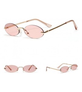 Oval oval borderless retro metal marine film ladies brand luxury designer sunglasses UV400 - Tea - CD18WT367ND $25.85