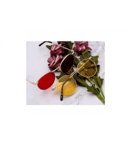 Round Clear Lens Metal Frame Sunglasses Retro Woman Yellow Red Sun Glasses Round Gold UV400 Birthday Gift Items - T1 - C5197A...