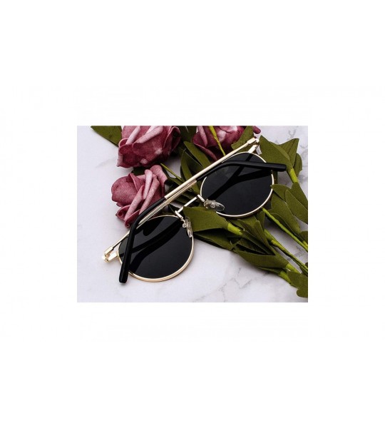 Round Clear Lens Metal Frame Sunglasses Retro Woman Yellow Red Sun Glasses Round Gold UV400 Birthday Gift Items - T1 - C5197A...