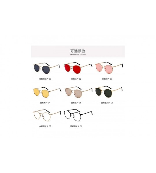 Round Clear Lens Metal Frame Sunglasses Retro Woman Yellow Red Sun Glasses Round Gold UV400 Birthday Gift Items - T1 - C5197A...