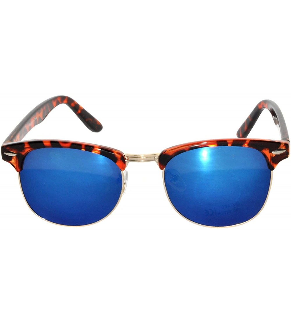 Oval Aviator Brow Bar Flat Mirror Multicolor Lens Sunglasses Metal Frame - Mirror_leopard_gold_blue - CB1833OZOWN $18.60