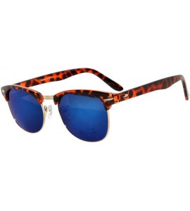 Oval Aviator Brow Bar Flat Mirror Multicolor Lens Sunglasses Metal Frame - Mirror_leopard_gold_blue - CB1833OZOWN $18.60