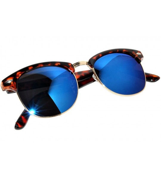 Oval Aviator Brow Bar Flat Mirror Multicolor Lens Sunglasses Metal Frame - Mirror_leopard_gold_blue - CB1833OZOWN $18.60