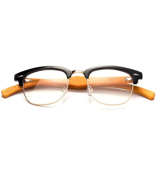 Wayfarer Real Bamboo Temple Classic Vintage Design Fashion Clear Lens Glasses - 1986 Black/Gold - C912L9HC3AX $18.64