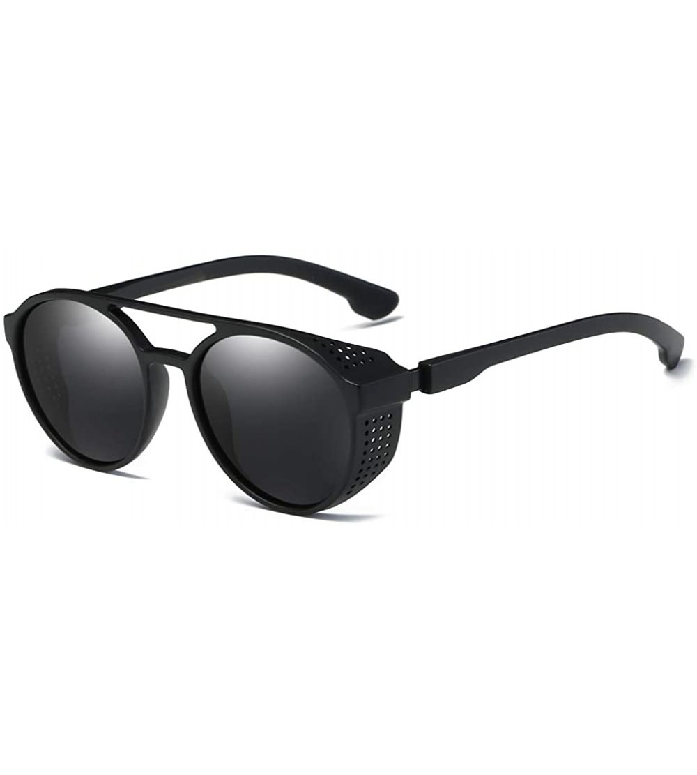 Shield Round Mirrored Sunglasses For Men Shield Men Sun Glasses Polarized - Matte Black - CM18M4MXIYU $21.26