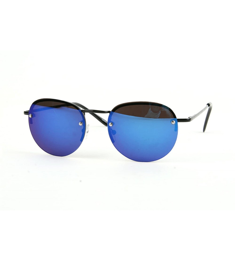 Round Classic Round Aviator Sunglasses P2171 - Black-bluemirror Lens - CV123HUS229 $34.45
